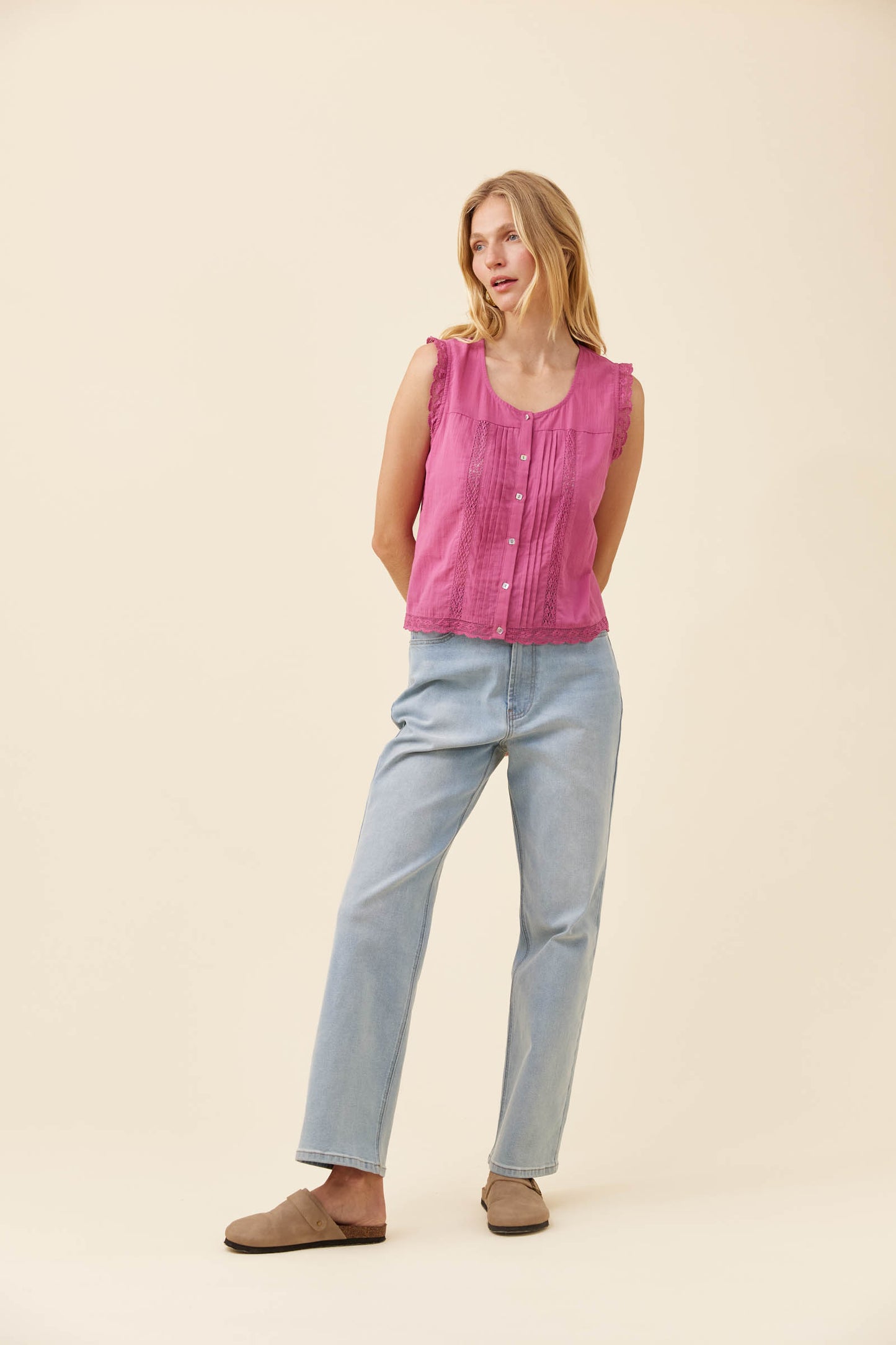 Frances Button Tank - Magenta