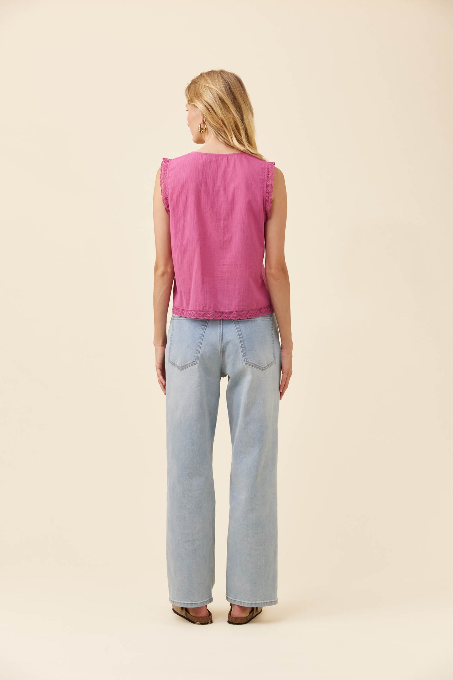 Frances Button Tank - Magenta
