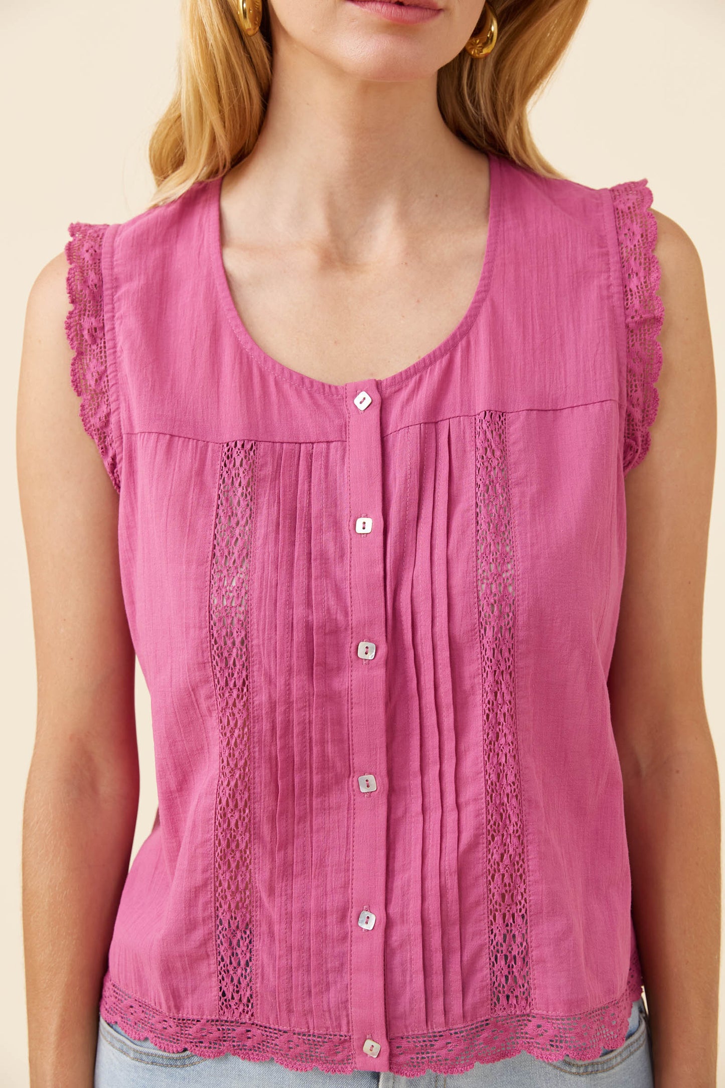 Frances Button Tank - Magenta